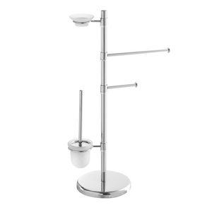 Support de brosse WC sur pied chromé avec porte-serviette et porte-savon pour salle de bain - Product Image 1