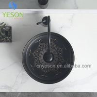 Yeson luxe traditionnel noir couleur Style moderne ovale toilette lavabo évier hôtel égouttoir belle fleur imprimer pour salle de bain