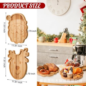 Plateau de Noël en bambou en forme d'animal, motif Père Noël et rennes, pour décorations de table de fête - Product Image 4