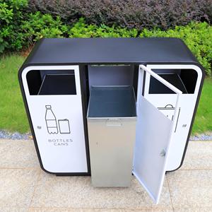 Poubelle extérieure à trois compartiments, poubelle publique commerciale, bac à tri des déchets, grande capacité, en métal - Product Image 3