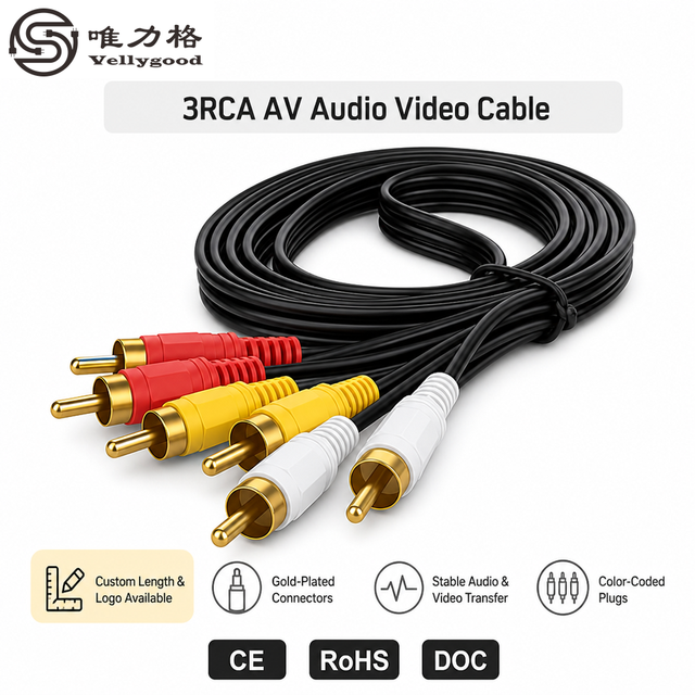 3RCA Male to 3RCA Male AV Cable 24K Gold Plated Connector PVC Jacket Audio Video Cord for TV
