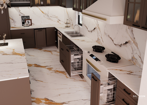 Mobili da Cucina di Lusso in Legno con Inserti in Vetro Nero per Ristrutturazioni di Alta Gamma - Product Image 2