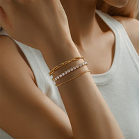 Bracelet chaîne trombone classique Glowluxe, design minimaliste, bijoux en cuivre, bracelet à maillons dorés, accessoires de mode