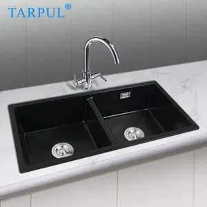 Tarpul moderno quarzo nero opaco sottotop quadrato piccole doppie ciotole lavamani lavelli da cucina