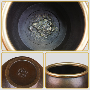 Pot à crapaud doré en laiton, ornement rond Feng Shui, décoration de bureau, cadeau de bureau, porte-bonheur, attirant la richesse - Product Image 3