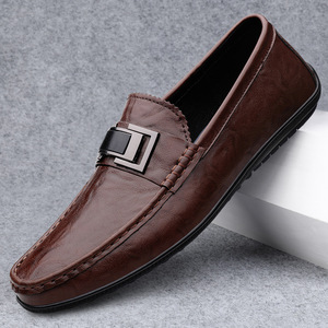 Men's Black Casual Lightweight Genuine Leather Slip-On Loafers with PU Lining Rubber Outsole Summer/Autumn/Spring-Fashion Trend - Product Image 4