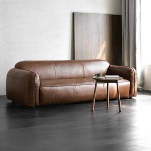 Sofá en Forma de U de Cuero, Relleno de Espuma, Tapizado en Cuero, Diseño Moderno Nórdico Minimalista, Muebles para Sala de Estar - Product Image 5