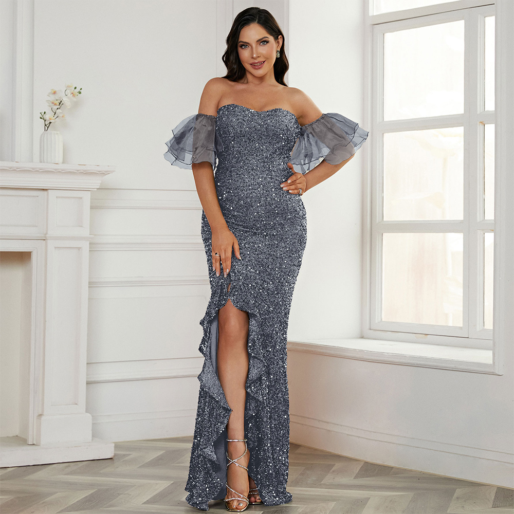 sexy grey dress Plunging Neck Sequin Tulle Formal quinceanera dress ivory Medieval Prom Dresses Tiered Skirts High Neck Colorful Evening Dresses Plus Size Special Occasion Dresses Long Sleeve Illusion Bodice Thigh Sexy Grey Backless Mermaid Embroidered