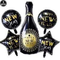 Dekorasi Malam Tahun Baru 2027 Selamat Tahun Baru Bintang Gelas Sampanye Botol Anggur Balon Foil Perlengkapan Pesta Malam Tahun Baru