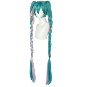 Vente en gros 100cm de long bleu rose mélangé <span class=keywords><strong>FuRyu</strong></span> Vocaloid Anime Miku perruque synthétique Cosplay Costume perruque avec deux queues de cheval - Product Image 3