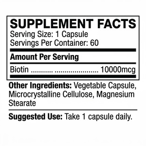 Cápsulas de Biotina OEM ODM 10000mcg, Cápsulas de Vitamina B7, 60 Cápsulas, Suplemento Dietético para el Cabello, la Piel y las Uñas - Product Image 2