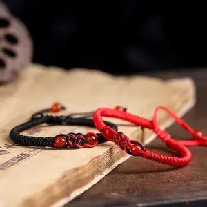 手工制作墨西哥黑红男士绳绳编织好运玛瑙珠魅力情侣手链饰品