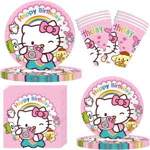 Bandeja de papel desechable de la serie <span class=keywords><strong>Hello</strong></span> <span class=keywords><strong>Kitty</strong></span>, mantel de tejido, banderín, decoración de niña para fiestas - Product Image 4