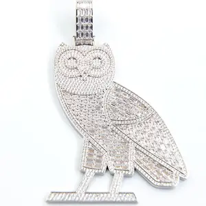 Drake OvO 925 Silber mit freiem Feuer Moissan ite Iced out Diamond Custom Charm Eule Anhänger für Rapper HipHop Schmuck