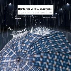 Parapluie manuel pliant double personne 70% grande canopy, design minimaliste, polyester à carreaux, protection solaire et pluie, 10 baleines, 60cm*10k, double usage, acier - Product Image 4