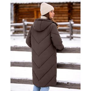 FOXA Womens Long Puffer Coat Full Sleeve <b>Quilted</b> Winter Parka Hooded Windproof Jacket - Product Image 5