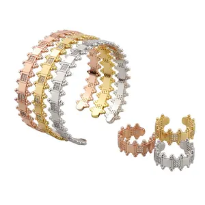 Three colors cuff women jewelry bracelets and ring simple fashion zircon jewelry women gold plated bracelet