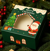 Boîte à biscuits de Noël en forme de maison avec fenêtre, motif Père Noël mignon pour les cadeaux de fête de Noël, emballage de bonbons