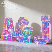 Lettres holographiques irisées personnalisées de 4 pieds, chiffres LED lumineux pour la décoration de fonds d'événements et de scènes