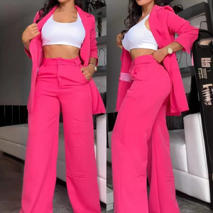 Ensemble tailleur femme bleu ciel uni avec revers et pantalon droit SMLXLXXLXXXL – Élégant pour le bureau et décontracté - Product Image 4
