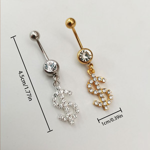 QIFEI Hiphop dollar buikknop ringen <span class=keywords><strong>punk</strong></span> strass hangende buikpiercing sieraden buikketting - Product Image 4