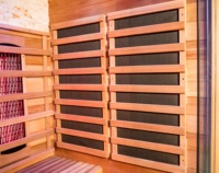 Sauna intérieur en bois à infrarouge lointain avec chauffage pour les pieds, en fibre de carbone et lumière rouge