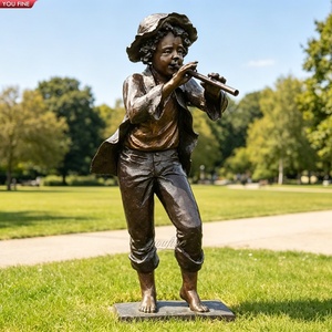 YOUFINE Escultura <span class=keywords><strong>de</strong></span> Bronce <span class=keywords><strong>de</strong></span> Niño Tocando Flauta a Tamaño Real, Estatua Metálica <span class=keywords><strong>de</strong></span> Niño Musical Descalzo para Decoración <span class=keywords><strong>de</strong></span> Parques y Villas - Product Image 1