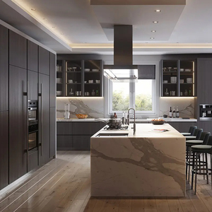 Armoires de <span class=keywords><strong>cuisine</strong></span> modulaires modernes en finition stratifiée de Foshan avec comptoir et <span class=keywords><strong>évier</strong></span> en marbre/granite artificiel et <span class=keywords><strong>éclairage</strong></span> LED - Product Image 6