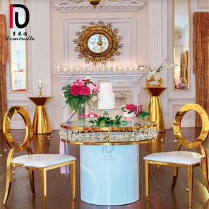 Modern <strong>Gold</strong> Stainless Steel Mirrored Glass Round Crystal Wedding Cake <strong>Table</strong> - Product Image 1