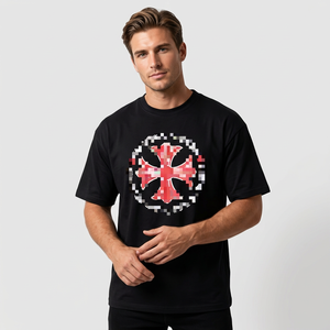 Camiseta de Manga Corta con Bordado de Corazones Cromados y Herradura Roja, Versión Correcta, Algodón, Colección 22ss, Unisex, para Parejas, a la Moda - Product Image 1