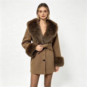 <span class=keywords><strong>Manteau</strong></span> mi-long en mélange de laine de chameau pour <span class=keywords><strong>femme</strong></span> Zeyu, chaud pour l'hiver, avec col et poignets en fausse fourrure, ceinturé, veste tendance pour <span class=keywords><strong>femme</strong></span> - Product Image 4