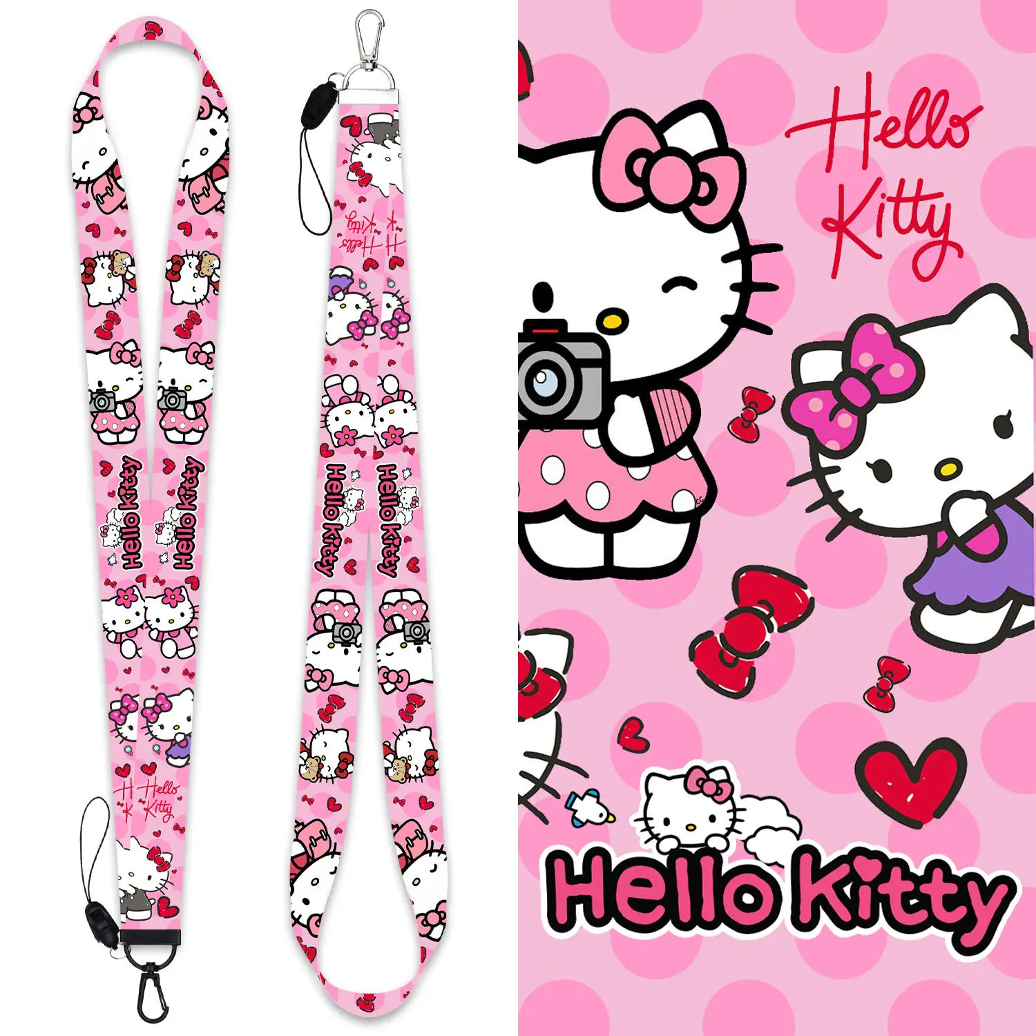 Cartoon Schattige Hello Kitty Telefoon Lanyard Polyester Nekband Mobiele Telefoonband Anime Personages Speelgoed Sleutelhangers Accessoires