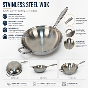 Wok en acier inoxydable 316 de qualité alimentaire, sans revêtement, pour cuisinière à induction domestique, poêle à frire épaissie - Product Image 4