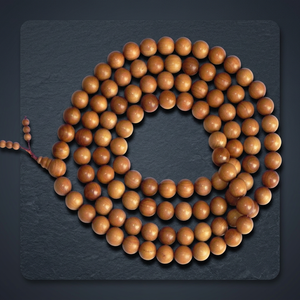 Riddhi Siddhi Brown Yoga Bead Mala Pure Chandan Beads Natural Dark Golden Brown Color From Rajasthan <b>Boxed</b> - Product Image 1