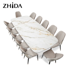 <span class=keywords><strong>Table</strong></span> à <span class=keywords><strong>manger</strong></span> de luxe pour villa, 6 à 8 places, base en acier inoxydable doré, plateau en marbre, vente en gros par l'usine de meubles Foshan - Product Image 6