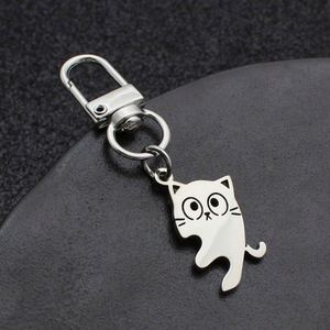 Llavero de Acero Inoxidable con Colgante de Dibujos Animados de Gato Adorable Abrazando a un Amigo, Regalo para Parejas, Nuevo de Fábrica - Product Image 4