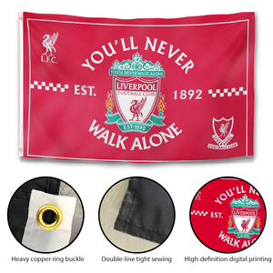 Bandera de Liverpool FC de 3x5 pies con la frase "You'll <span class=keywords><strong>Never</strong></span> Walk <span class=keywords><strong>Alone</strong></span>", de poliéster de doble cara, para aficionados y eventos deportivos - Product Image 3