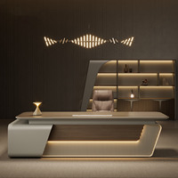 Meubles de bureau de style italien, bureau de direction haut de gamme fonctionnel avec LED, bureau de direction léger et luxueux, bureau de PDG