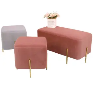 Meubles de salon chaises taburete de terciopelo carré rectangulaire repose-pieds banc relax rose velours chaussures tabouret à langer