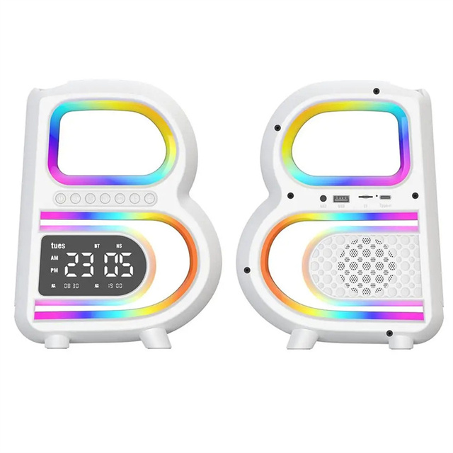 Multifunctional Night LED Light Desktop Bedside Lamp Wireless Charger Alarm Clock Colorful RGB Atmosphere Smart Lamp Speaker