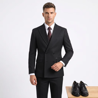 Costume Homme Noir Croisé à Revers Pointus, Veste et Pantalon en Viscose et Polyester, Idéal pour Affaires et Mariages, Sur Mesure (MTM)