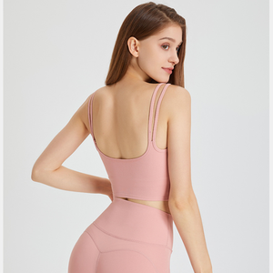 Débardeur court de yoga pour femme à double bretelle fine et dos en U, avec coussinets intégrés, ultra doux, à maintien léger, idéal pour le Pilates, la gym et le fitness - Product Image 2