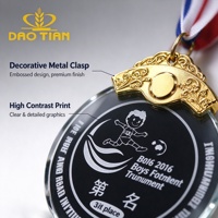 Médaille de sport en verre cristal transparent avec support métallique or, argent, bronze, gravée, pour football, marathon, course à pied, avec ruban