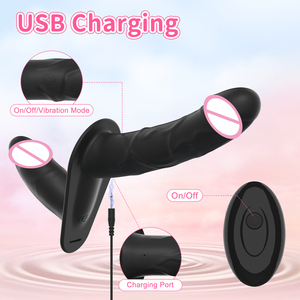 10 Kecepatan Vibrator Ganda yang Dapat Dipakai untuk Wanita Pasangan Lesbian, Vibrator Dildo Tanpa Tali Strap on Dildo Mainan Seks Dewasa Wanita - Product Image 6