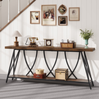 Table console convertible en bois massif de 47 pouces, table d'entrée moderne à 5 niveaux, table de canapé étroite avec structure métallique, table d'appoint pour canapé