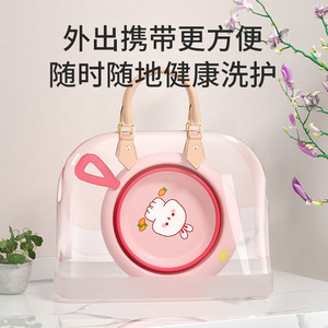 Lavabo plegable para bebés multifuncional con asa, verde, azul, rosa, 0-12 meses, uso en el baño - Product Image 4