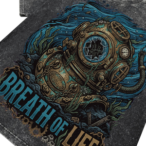 Camisetas de Hombre Vintage con Estampado Gráfico de Casco de Buceo, Lavado Ácido, Manga Corta, Estilo Casual, con Estampado de Letras, Tallas Grandes - Product Image 5