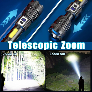 Lampe torche LED super lumineuse 50W en gros, rechargeable par USB, zoomable, lanterne tactique d'urgence pour le camping, corps en aluminium - Product Image 4