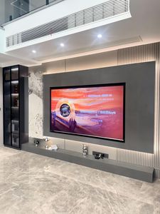 ตู้ทีวีติดผนังทรงสูงทันสมัยสไตล์แผงไม้พร้อมที่เก็บของเต็มผนังสำหรับบ้านห้องทานอาหารสำหรับห้องนั่งเล่นห้องนอนโรงแรม - Product Image 2