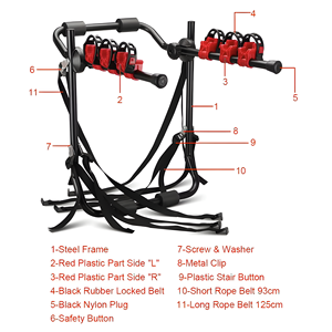 Support universel pour vélos à fixer sur le coffre de voiture, <span class=keywords><strong>porte</strong></span>-vélos pour voiture avec cadre en acier antirouille, rembourrage doux et sangles de sécurité - Product Image 6